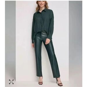Calvin Klein Faux Leather Hunter Green Straight Leg Pants 4
